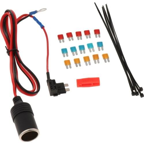 Female Socket 12V / 24V Lighter Female + 15pcs Blade Fuse Wire Standard 5A 10A 15A