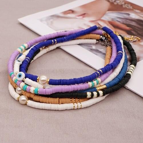 Go2Boho 6mm Heishi Necklace For Women Soft Pottery Disc Beads Choker Pearl African Polymer Clay Beaded Necklaces Boho Jewelry