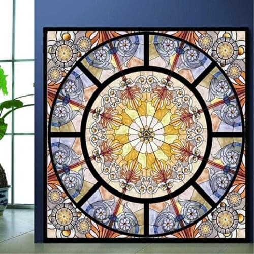 Custom Size Window films PVC Self Adhesive or Static Cling Decorative Frosted Privacy Window Glass Films Retro Church Pattarn