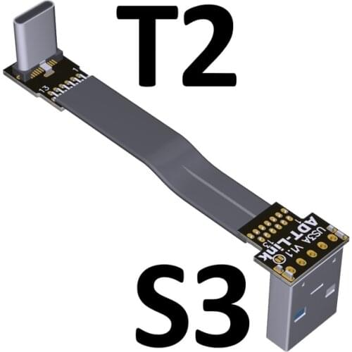 USB3.0 Type-A to USB3.1 Type-C Double 90 Degree Flat Cable Ribbon Angled Up Down Connector Adapter Cord USB Charging Data Cable