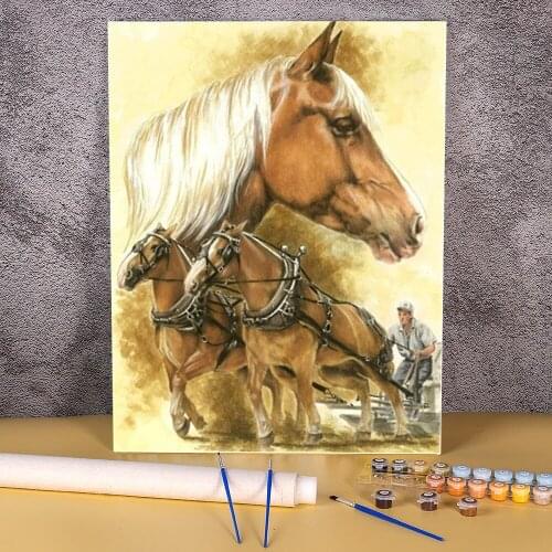 Horse Animal Painting By Numbers Set Acrylic Paints 50*70 Oil Painting Loft Wall Picture For Wholesale