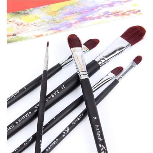 6pcs/Set upscale liqueur red nylon hair brushes matte baclk wood rod Watercolor Gouache painting acrylic painting pen