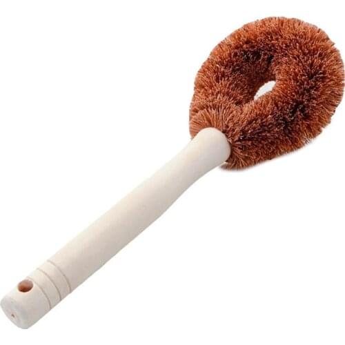 Coconut palm pot brush with wooden handle kitchen pot brush cleaning brush decontamination cleaning brush washing pot kitchen