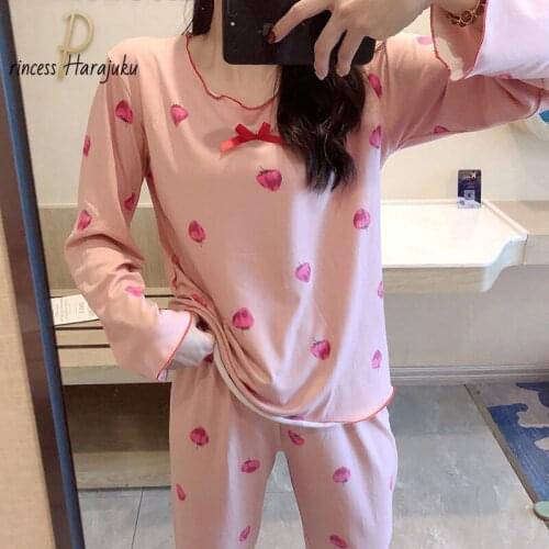 2020 Fall/winter Loungewear Women Pyjama Set Kawaii Fruit Tie-dye Home Wear Lounge Set Fashion Long Sleeve Lounge Wear Sleepwear