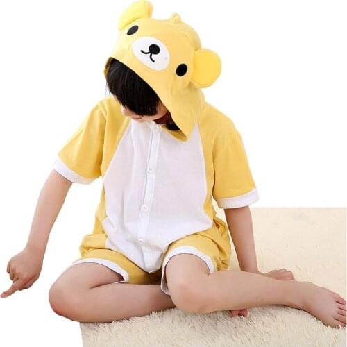 Rilakkuma Bear Jumpsuit Clothes Animal Anime Cosplay Costume Boy/Girl Kids Pajama Summer Cotton Sleepwear Childrens Day Gift
