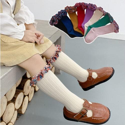 Candy Color Girls Socks With Lace Cotton Breathable Soft Children Sock Girls Knee Hight Sock Spanish Infant Baby Long Socks