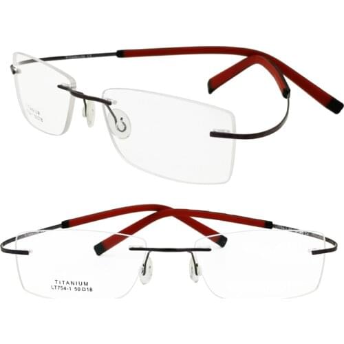 LT754 pure titanium rimless IP vacuum electroplating color ultra flexible hingeless temple rectangle eyeglasses frame for men