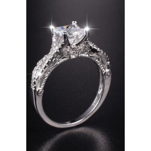 Fashion 925 sterling silver ring Classic 2ct square Simulated Diamond Wedding Rings for Women Couple jewelry Size 5/6/7/8/9/10