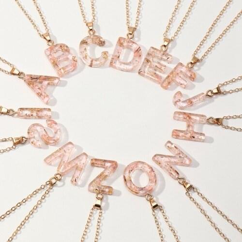 Fashion Initial Letter Necklaces Men Acrylic Pink Translucent Alphabet Pendant Necklace for Women Fine Jewelry Chokers Accessory