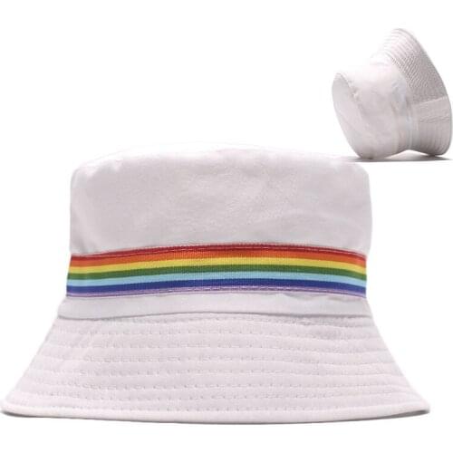 Outdoor Sunscreen Fisherman Hat Summer Rainbow Ribbon Reversible Bucket Hats For Women Men Fishing Hip Hop Bucket Cap