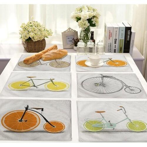 Non-slip insulation Placemat coaster for table dinner Fruite Bike Table Mats cotton linen Pads Home Decor 42*32cm DD196