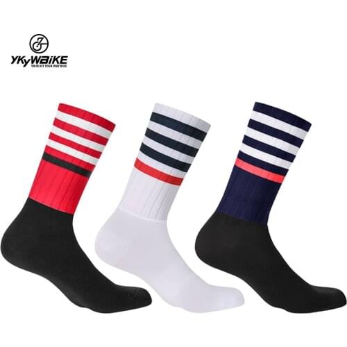 YKYWBIKE Anti Slip Silicone Aero Socks Whiteline Cycling Socks Men Bicycle Sport Running Bike Socks