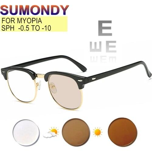 SUMONDY Myopia Prescription Glasses SPHERE -0.5 to -10 Astigmatism Custom Women Men Nearsighted Anti Blue Ray Photochromic UF107