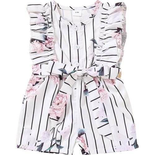 0-4Y Newborn Toddler Infant Baby Girl Kids Cotton Romper Stripe Floral Print Jumpsuit Casual Clothes Bowknot Outfit