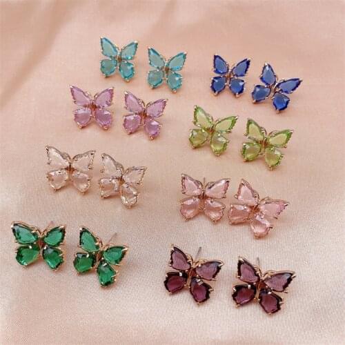 Peixin 9 Colors Luxury Womens Shiny Butterfly Earrings Colorful Animal Earrings Sweet and Cute Crystal Butterfly Party Gift