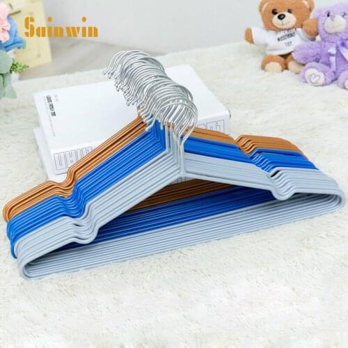 Sainwin 10pcs/lot 40cm Thick stainless steel plastic non-slip hanger adult metal clothes rack