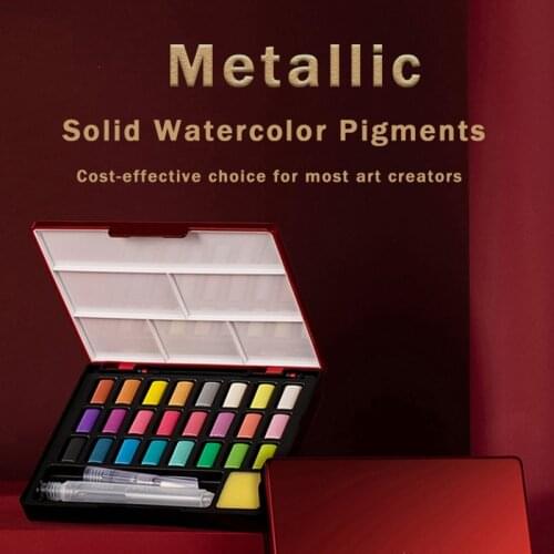FABER CASTELL 24 Colors Professional Solid Watercolor Paints With Brush Pen Metallic Pearlescent Colors Solid Watercolor Pigment