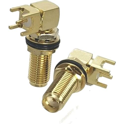 10pcs Connector SMA female jack bulkhead solder PCB mount Right angle O-Ring RF Coaxial Adapter