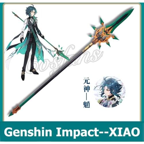 Game Genshin Impact Xiao Props Wig He Pu Yuan Sword Spear Mask Cosplay Weapons Halloween Carnival Replica Props Accessories
