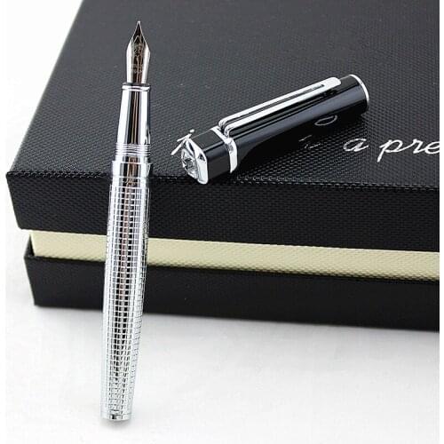 High quality Black and silver Luxury Diamond Fountain Pen 0.5mm Metal Nib Ink Pens for Office Supplies Gift Pen Free Shipping