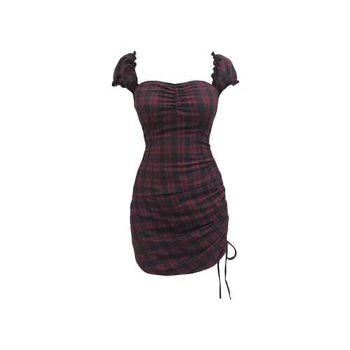 Ruibbit Spring Summer Preppy style Gothic Girls Sexy Vintage Dress Red Balck Pleated Plaid Women Mini Short Dresses