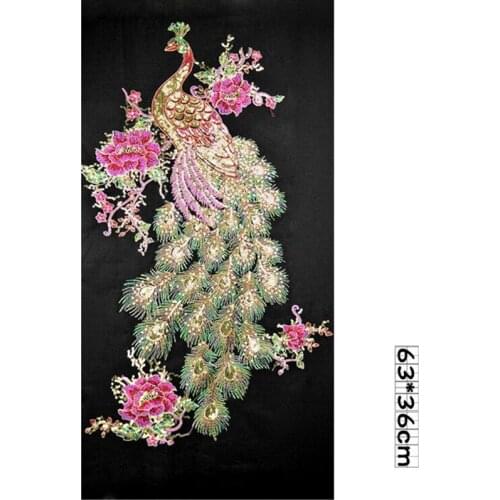DIY Peacock Flower Sequins Embroidered Patches For Clothes Applique Embroidery Flower Wedding Dress Sewing Trim Garment Decor