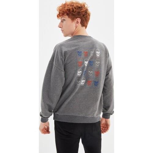 Trendyol Gray Men 'S Oversize Bicycle Neck Sweatshirt TMNAW22SW0066