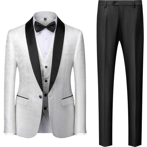 Shawl Collar Groom Wedding Suit White Fashion 3 Piece Banquet Prom Party Suit for Men 2021 Gentleman Suit M-5XL