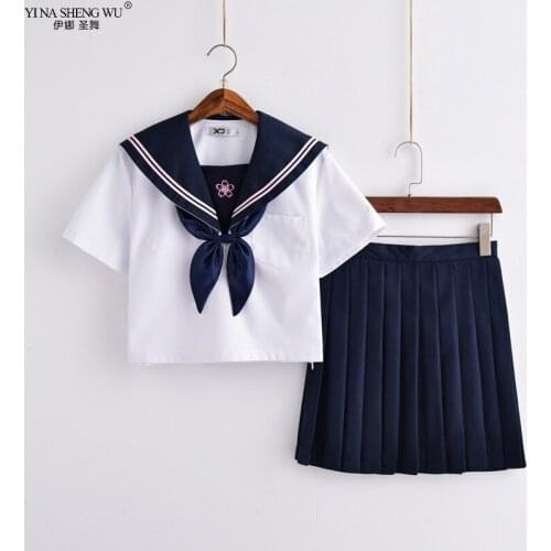 New Japanese JK Sets School Uniform Girls Sakura Embroideried High School Costume Women Cosplay Novelty Sailor Suit Uniforms XXL