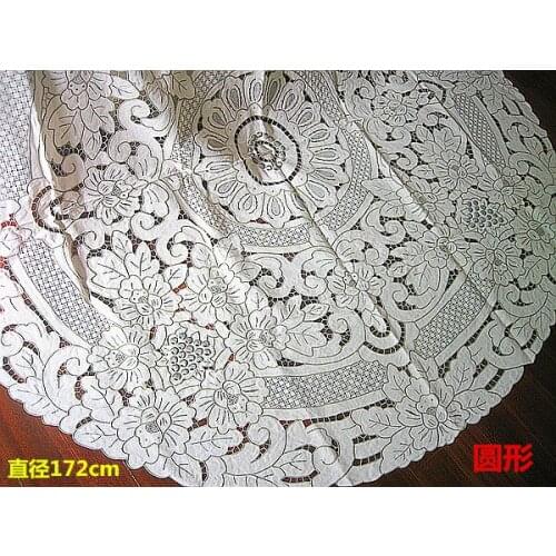 Export of natural color cotton manie work Lu embroidery round table cloth heavy work hand embroidered table cloth 172cm