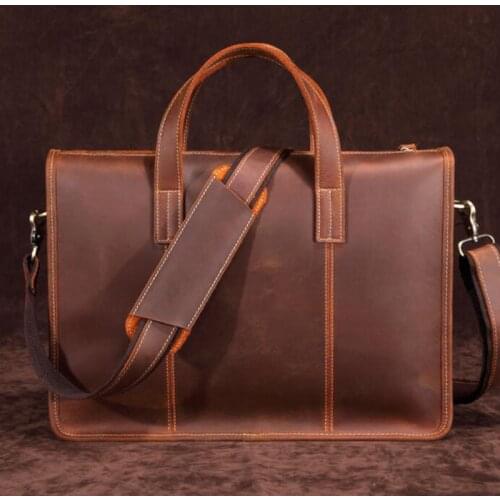 MAHEU Handmade Leather Handbag Briefcase Genuine Leather Work Tote Bag Shoulder Bag Business Formal Style Laptop Bag For 15 Inch