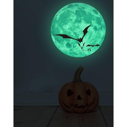 Luminous Moon Halloween Bat Castle Witch Vampire Bat Moon Luminous Self-Adhesive Wall Sticker Wallpaper