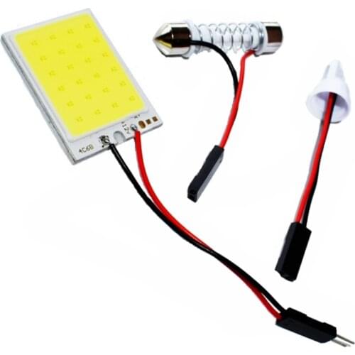 T10 Adapter Festoon Base COB LED Panel Bulb 24 SMD Car Dome Light Auto Interior Map Roof Reading Lamp Super White DC 12V