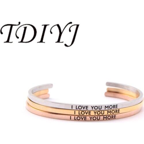 TDIYJ Fashion Women I Love You More Rose Gold Engraved Bracelet Jewelry Charm Cuff Bangle Gift 1pc