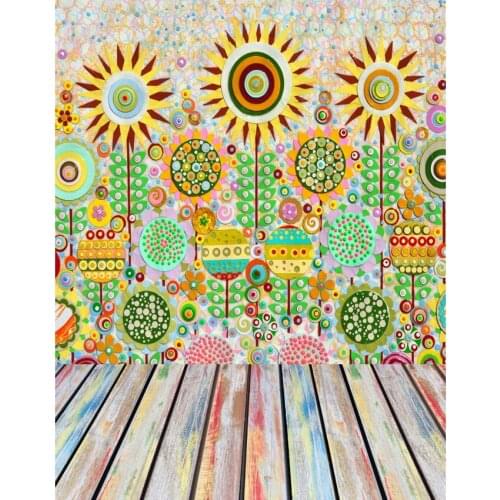 TR Damask Photograpgy Backdrops Sunflowers Wall Colorful Wood Floor Newborn Baby Birthday Photocall Custom Children Picture