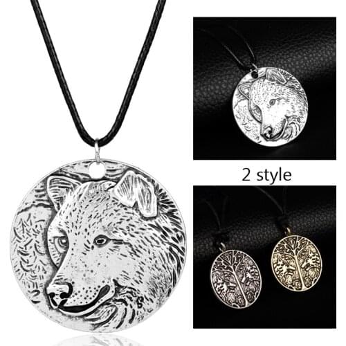 Vintage Steampunk Necklace Destiny Peace Tree Wolf Pendant Necklaces Leather Rope Collier Men Women Jewelry