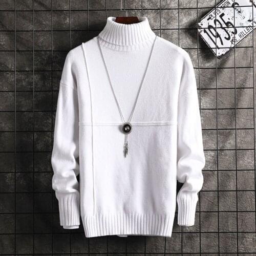 Winter New Fashion Brand Turtleneck Solid Color Sweater Mens Knit Lapel Long Sleeve Korean Slim Pullovers Sweater For Men
