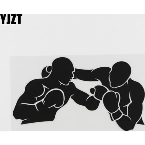 YJZT 16.5CMX9.1CM Boxing Sport Athlete Sparring Fight Beat Ring Vinyl Car Sticker Black/Silver 8A-0253