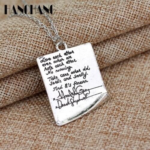 Women greys anatomy quote friendship necklace inspired Meredith & Derek Post It Pendant Vintage Silver Plated Choker Necklace