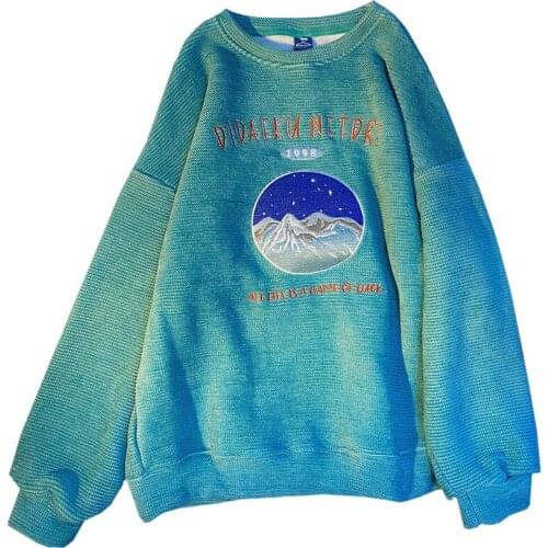 High Quality Women Sweatshirt Plus Velvet Cotton Pullover Night Sky Snow Mountain Embroidered Didake Netdre Harajuku Coat Female