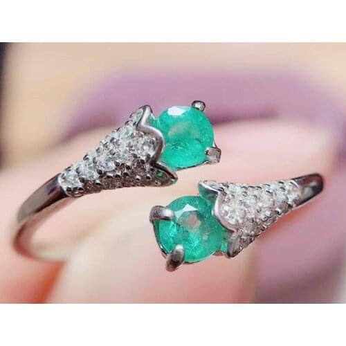 Per jewelry Natural real emerald flower bud ring Free shipping 0.15ct *2pcs gemstone 925 sterling silver Fine jewelry Q204163