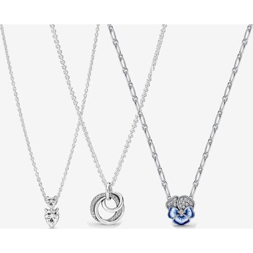 2021 New 925 Silver Sparkling Double Halo Collier Necklace For Women Luxury Fashion Crystal Pendant necklace Wifes Best Gift