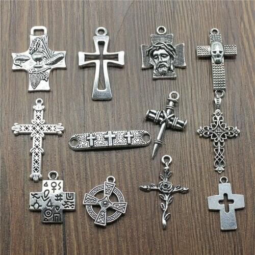 10pcs Charms Cross Antique Silver Color Jesus Cross Pendant Charms Nail Cross Charms For Jewelry Making