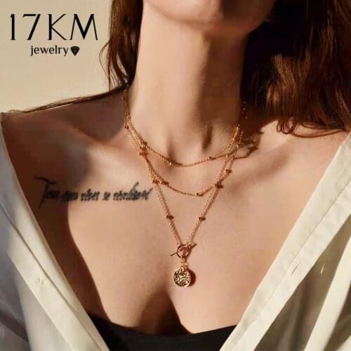 17KM Trendy Gold Beads Choker Necklace For Women Girls Fashion Multilayered Coin Pendant Necklaces 2021 NEW Jewelry