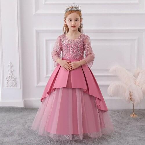 2020 Childrens Dress Long Lace Tulle Princess Dress Girls Long Sleeve Girls Dresses for Party CHD20129