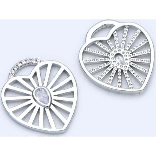 4pcs CZ paved Silver tone Heart Pendants 22x19mm,Rhodium plated brass, Rhinestone Heart Charms For DIY Jewelry Making (GB-1531-2