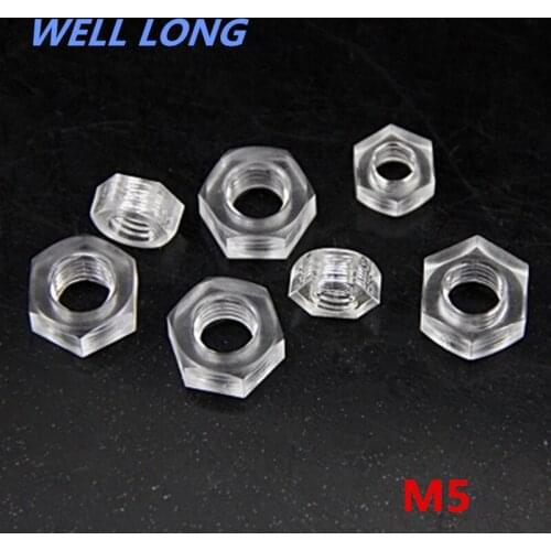 50pcs/lot M5 Plastic Hex Nut Nylon Plastic Nut Insulated Acrylic PC Transparent Nut