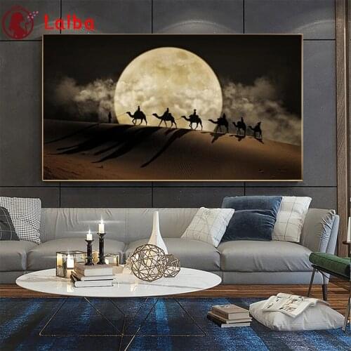 Diamond Mosaic Camel in the desert, moon landscape round drill Cross Stitch Diamond Painting Full Square Decor For Home