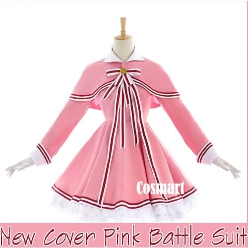 Anime Card Captor Sakura New Cover Pink Battle Suit Lolita Dress Role Play Disguise Uniform Cosplay Costume For Women