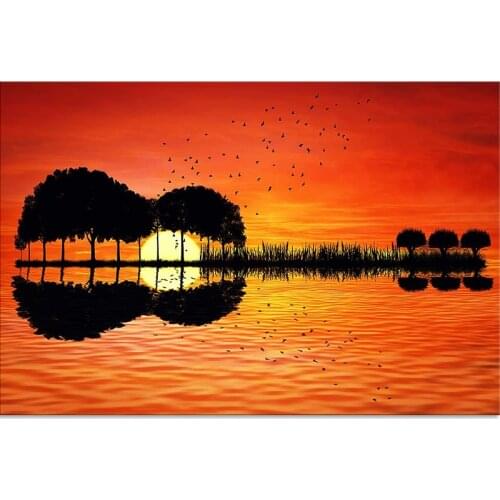 Diamond Mosaic Landscape 5D DIY Diamond Painting Guitar Tree reflection Full Square Home Decor Picture Of Rhinestone gift